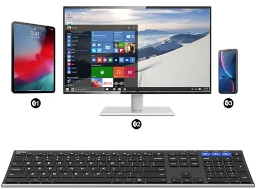 Arteck HB192 Universal Bluetooth Keyboard Stainless Steel Full Size Wireless Keyboard for Windows iOS Android | 16.9 x 4.9 x 0.6 inches thumbnail 7