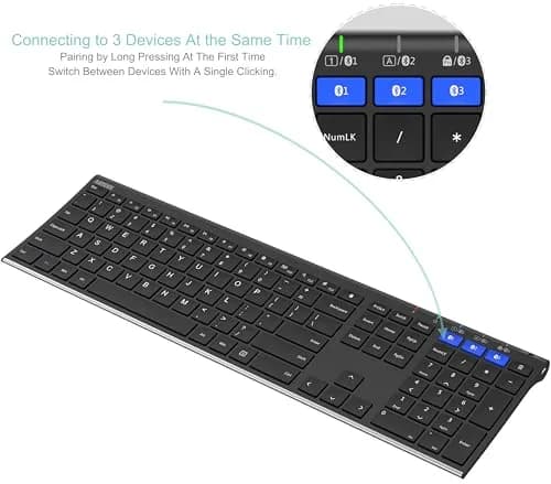Arteck HB192 Universal Bluetooth Keyboard Stainless Steel Full Size Wireless Keyboard for Windows iOS Android | 16.9 x 4.9 x 0.6 inches thumbnail 2