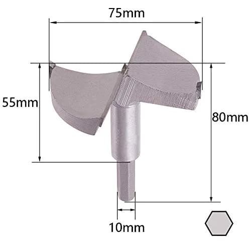 Utoolmart Forstner Drill Bit 75mm Hex Shank | 80mm Length Woodworking Hole Boring Bit thumbnail 4