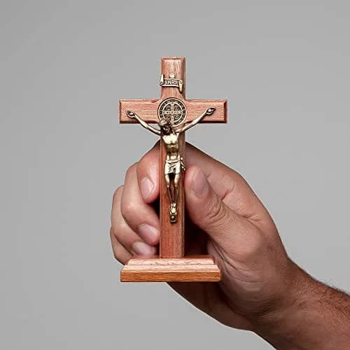 Intercession Antique Gold Wood Cross Crucifix 12.7cm (5 Inch) | St Benedict Medal & Rustic Finish thumbnail 4