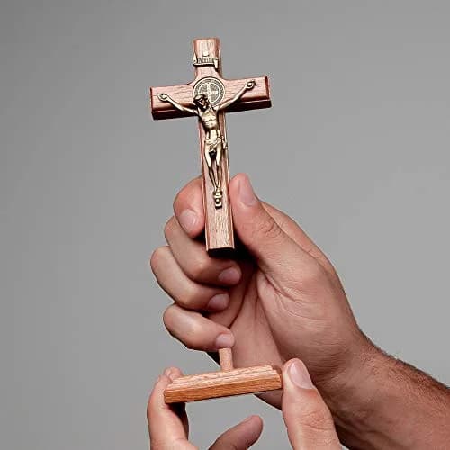 Intercession Antique Gold Wood Cross Crucifix 12.7cm (5 Inch) | St Benedict Medal & Rustic Finish thumbnail 5