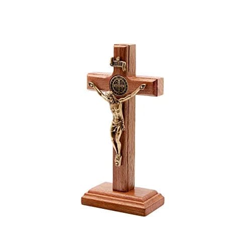 Intercession Antique Gold Wood Cross Crucifix 12.7cm (5 Inch) | St Benedict Medal & Rustic Finish thumbnail 2