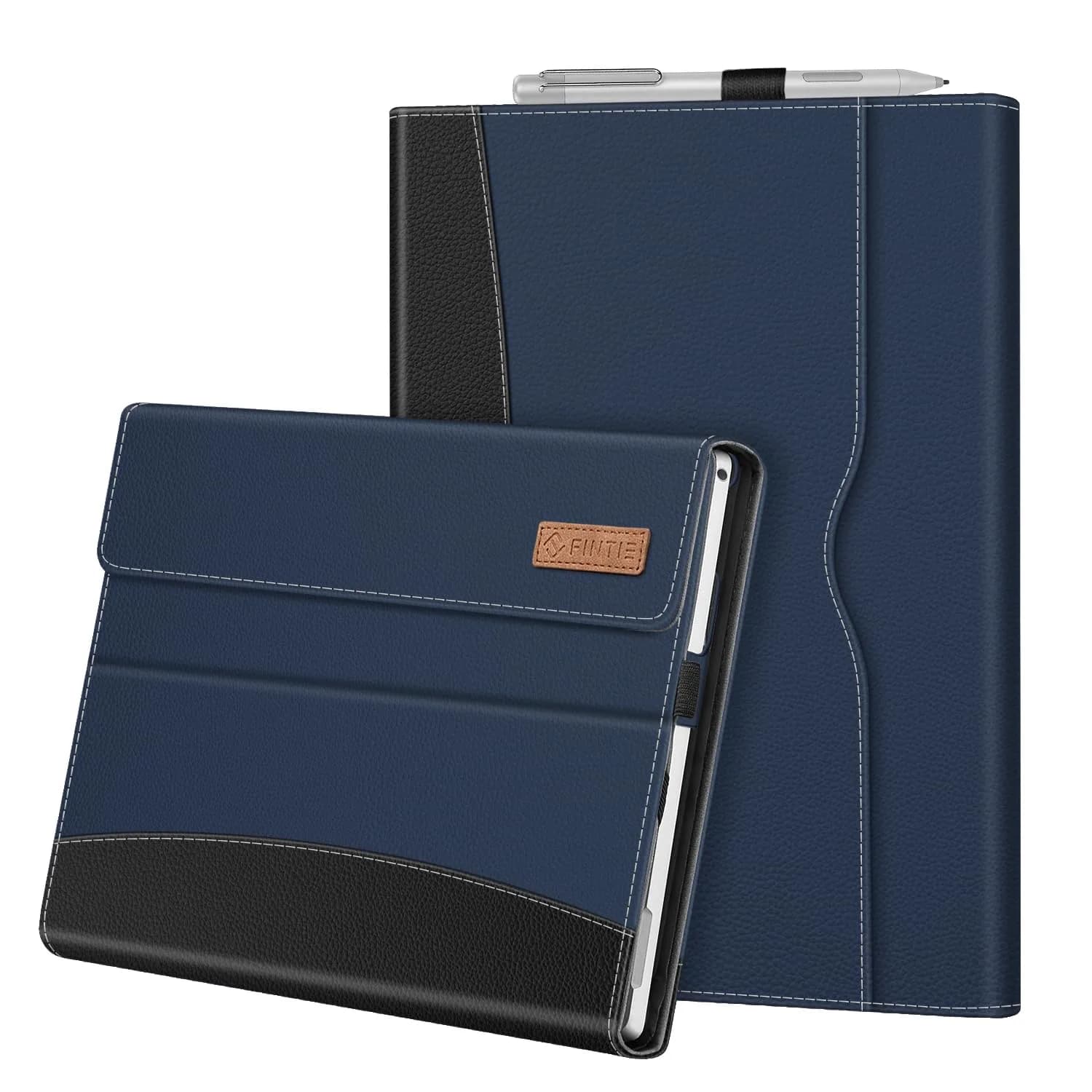 Fintie Case for 12.3 inch Microsoft Surface Pro 7 Plus, Pro 7/6/5/4/3 | Navy Faux Leather Folio with Kickstand & Stylus Holder - main product image
