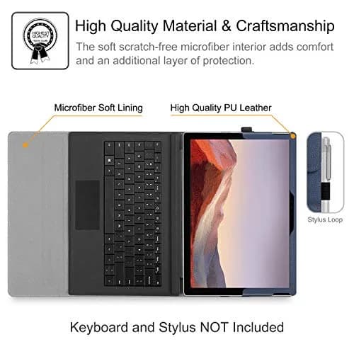 Fintie Case for 12.3 inch Microsoft Surface Pro 7 Plus, Pro 7/6/5/4/3 | Navy Faux Leather Folio with Kickstand & Stylus Holder thumbnail 8