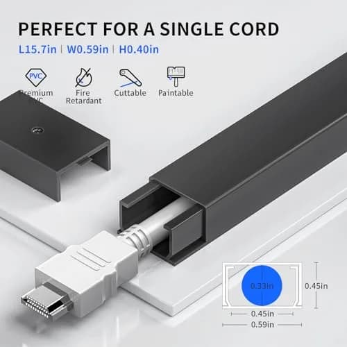 Delamu Black Cord Hider 142in (118.3cm) Total Length | Snap-on Design Cable Raceway for Single Wire thumbnail 2