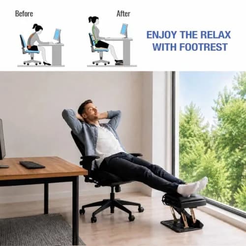 Leermart Adjustable Under Desk Footrest with Massage Balls & Soft Pad, 31.5cm x 31cm x 8.5cm (12.4" x 12.2" x 3.4") | Ergonomic Support for Office & Home thumbnail 2