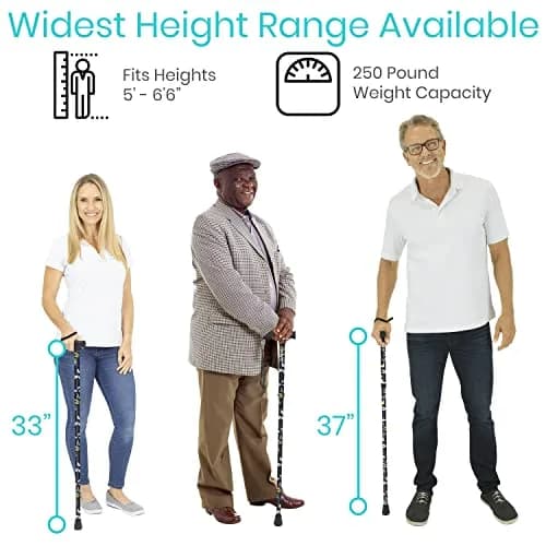 Vive Folding Cane - Adjustable 33"-37" Lightweight Aluminum Walking Stick | Supports 250 lbs, Ergonomic Grip, Non-Slip Tip thumbnail 5
