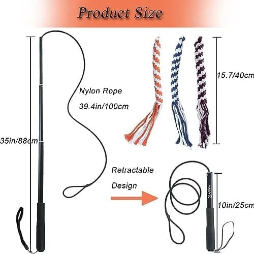 SYOOY Interactive Dog Flirt Pole with 3 Fleece Rope Tails | 10"-35" Retractable Wand thumbnail 2