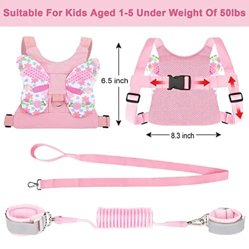 Accmor 3-in-1 Toddler Harness Leash with Anti-Lost Wrist Link | Pink Butterfly Design thumbnail 2