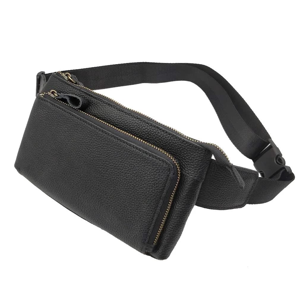 Hebetag Leather Waist Pack Fanny Bag, Black | Vintage Genuine Leather for Outdoor & Daily Use - main product image