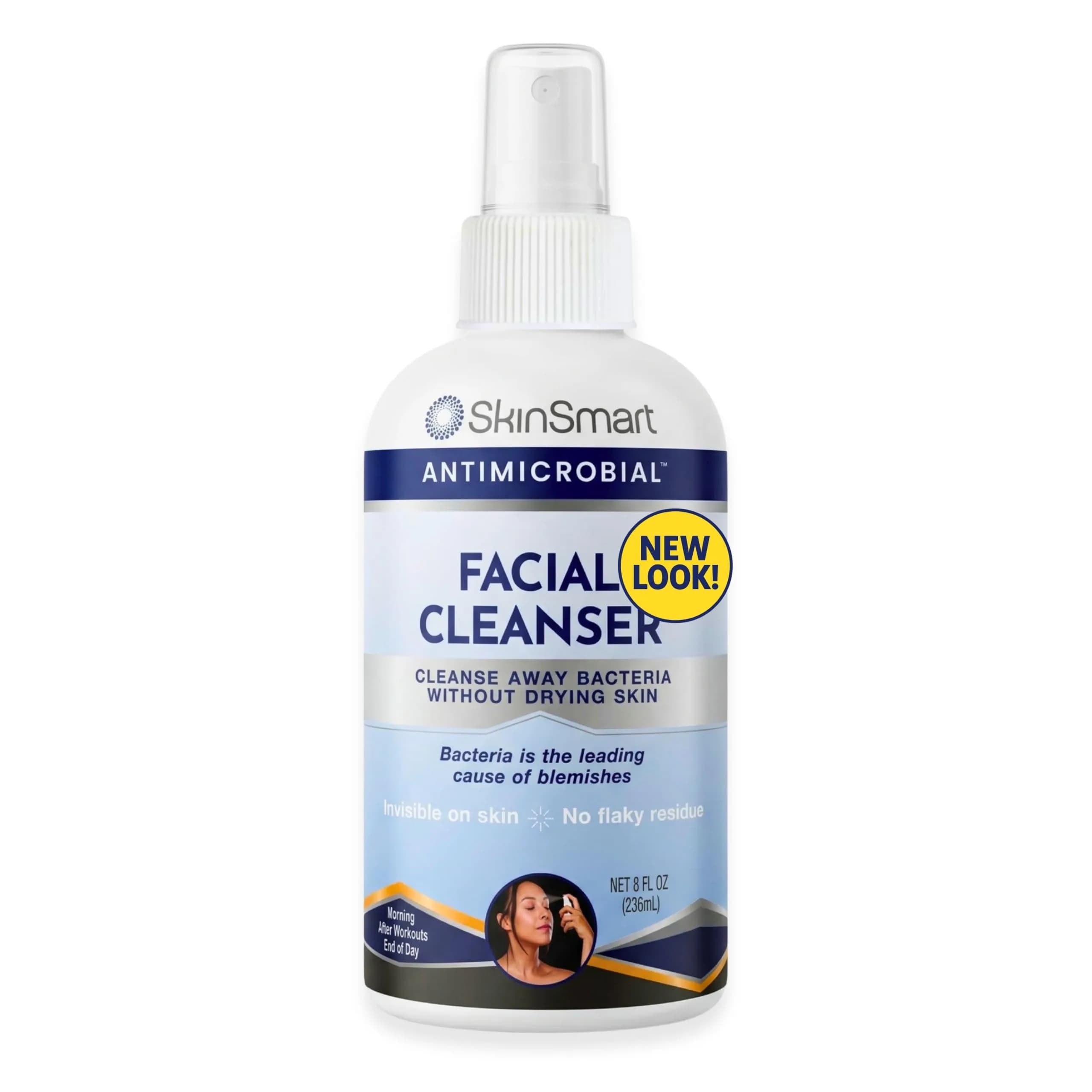 SkinSmart Antimicrobial Facial Cleanser Spray 237ml (8 Fl Oz) | Targets Breakout Bacteria for Clearer Skin — 8 Fl Oz