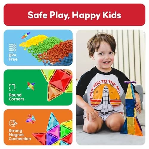 PicassoTiles 60 pcs Mini Magnetic Tiles | Compact Travel-Friendly STEM Building Blocks for Kids 3+ thumbnail 5