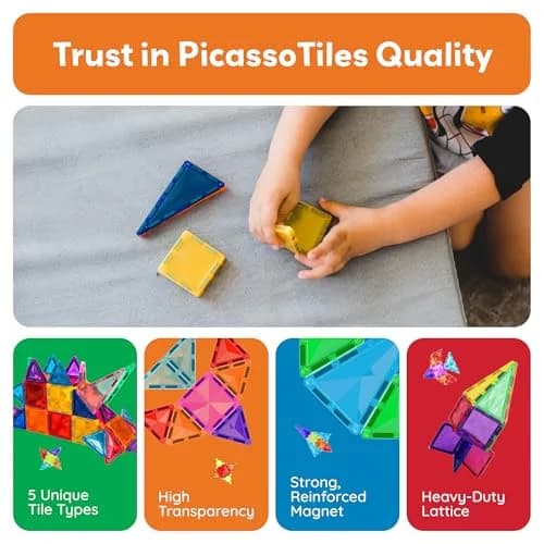 PicassoTiles 60 pcs Mini Magnetic Tiles | Compact Travel-Friendly STEM Building Blocks for Kids 3+ thumbnail 7