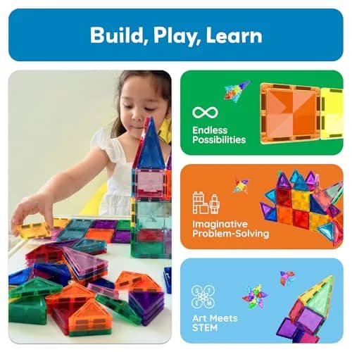 PicassoTiles 60 pcs Mini Magnetic Tiles | Compact Travel-Friendly STEM Building Blocks for Kids 3+ thumbnail 3