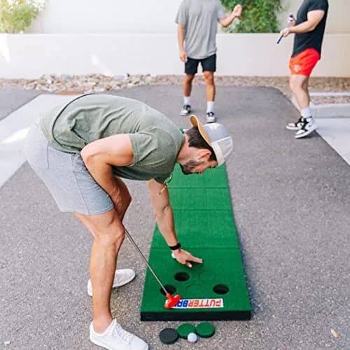 PutterBall Original Golf Putting Game Set – Backyard 12 ft Putting Green Pong Style Golf Mat with 2 Putters, 2 Balls & Hole Covers thumbnail 5