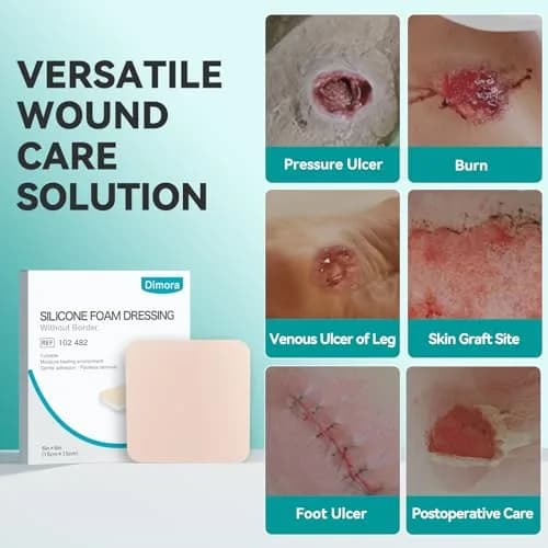 Dimora Silicone Foam Dressing Without Border 4"x 4" | Highly Absorbent Wound Bandage for Moderate Exuding Wounds thumbnail 8