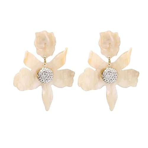 Artilady Boho Stud Earrings for Women, Cream Flower Jewelry | Lightweight Resin & Alloy Statement Earrings thumbnail 1