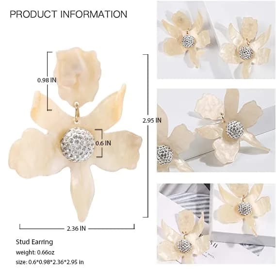 Artilady Boho Stud Earrings for Women, Cream Flower Jewelry | Lightweight Resin & Alloy Statement Earrings thumbnail 5