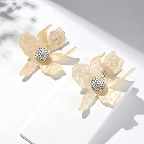 Artilady Boho Stud Earrings for Women, Cream Flower Jewelry | Lightweight Resin & Alloy Statement Earrings thumbnail 7