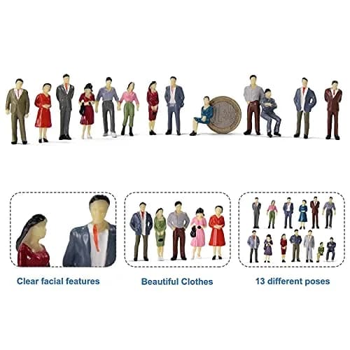 Evemodel 100PCS Model Trains Architectural Figures 35mm | Realistic O Scale Props for Miniature Scenes thumbnail 2