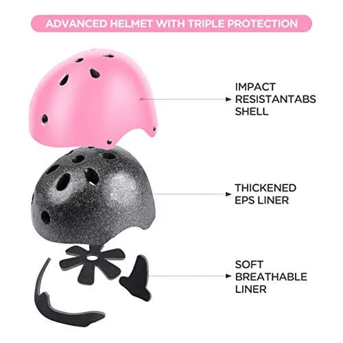 DaCool Kids Bike Helmet & Protective Gear Set for Sports Cycling Skating, Pink, 7-Piece Set thumbnail 2