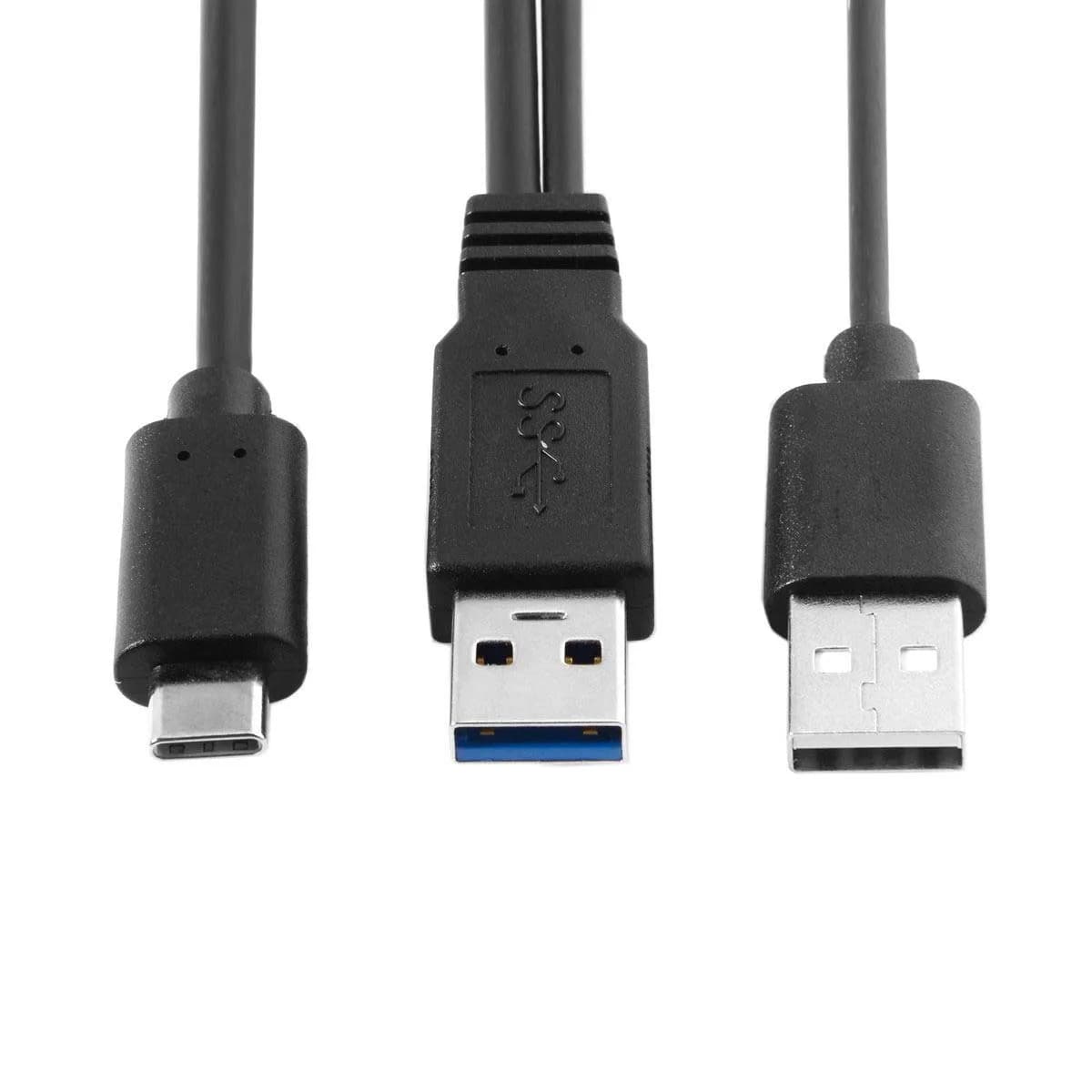 cablecc Dual USB 3.0 Male to USB Female Y Cable 20cm (0.65ft) | Extra Power & Data for Hard Drives, Printers, Scanners — 60cm / Dual Type-A to Type-C