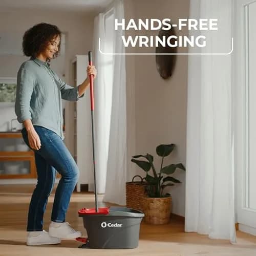 O-Cedar EasyWring Microfiber Spin Mop & Bucket Floor Cleaning System with 3 Refills, Red/Gray | Cleans 99% Bacteria with Water thumbnail 5
