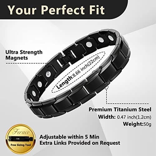Feraco Mens Magnetic Bracelet 22cm (8.66 inch) | 18 Neodymium Magnets for Wrist Therapy thumbnail 2