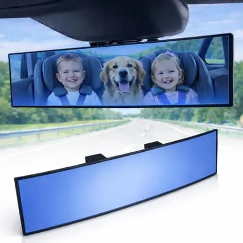 ICBEAMER 11.8" Convex Blue Tint Car Rear View Mirror | Wide-Angle, Anti Glare, Clip-On Fit thumbnail 1
