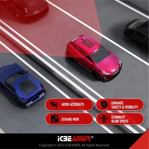 ICBEAMER 11.8" Convex Blue Tint Car Rear View Mirror | Wide-Angle, Anti Glare, Clip-On Fit thumbnail 4