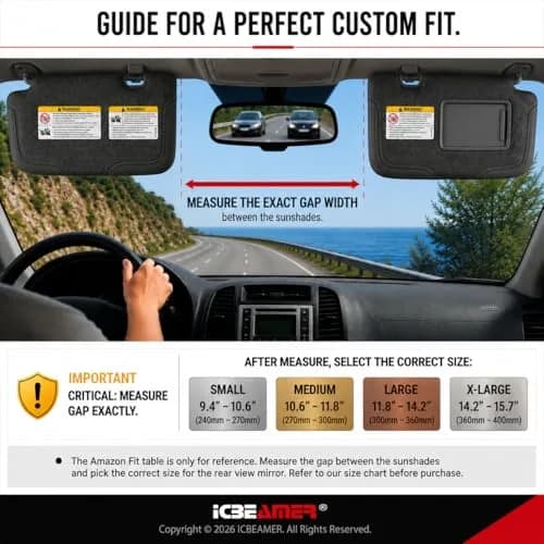 ICBEAMER 11.8" Convex Blue Tint Car Rear View Mirror | Wide-Angle, Anti Glare, Clip-On Fit thumbnail 6