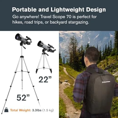 Celestron Travel Scope 70mm DX Refractor Telescope Kit with Backpack | Bright, Sharp Views for Beginners & Travel thumbnail 5