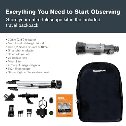 Celestron Travel Scope 70mm DX Refractor Telescope Kit with Backpack | Bright, Sharp Views for Beginners & Travel thumbnail 3