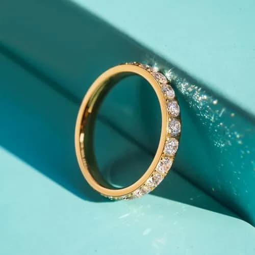 JINEAR Wedding Band for Women 3mm Gold Plated Cubic Zirconia Size 5-10 | Elegant Eternity Ring thumbnail 4