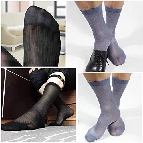 Uaussi Mens Ultra Thin Dress Socks Silk Sheer Mid Calf | Breathable, Moisture-Wicking & Durable thumbnail 5
