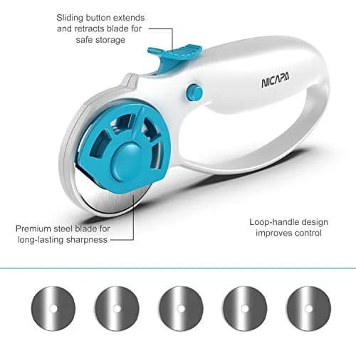 NICAPA 45mm Rotary Cutter with 5 Extra Blades | Ergonomic Comfort Loop for Sewing & Quilting thumbnail 2