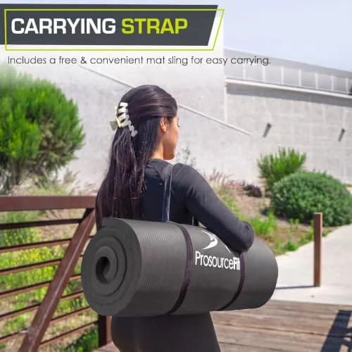 ProSourceFit Extra Thick Yoga and Pilates Mat 1" (25mm) Black | High Density Exercise Mat with Carrying Strap thumbnail 4