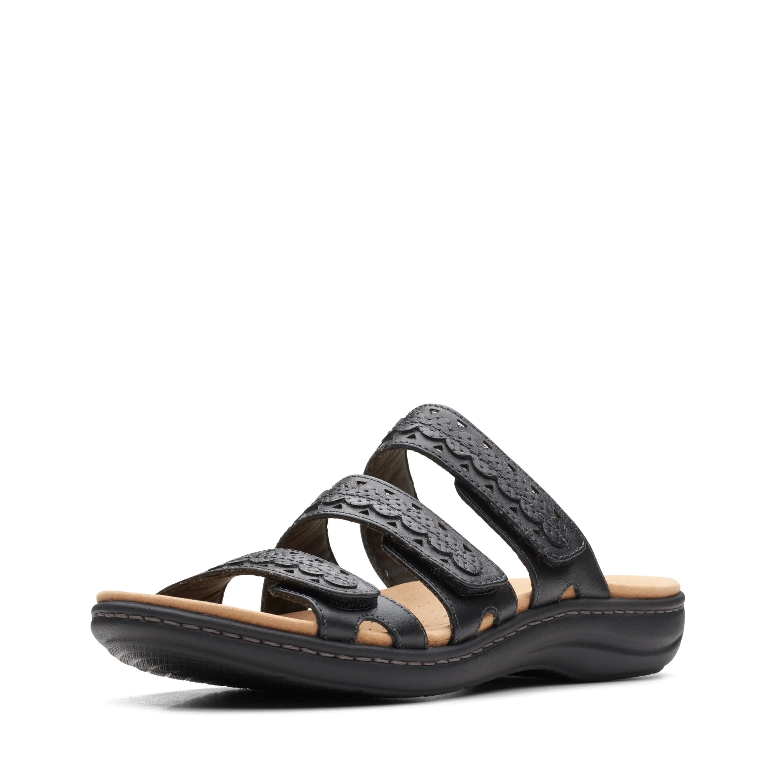 Clarks Women's Laurieann Cove Flat Sandals Black Leather 8.5 Narrow | 24/7 Comfort & Versatility - main product image