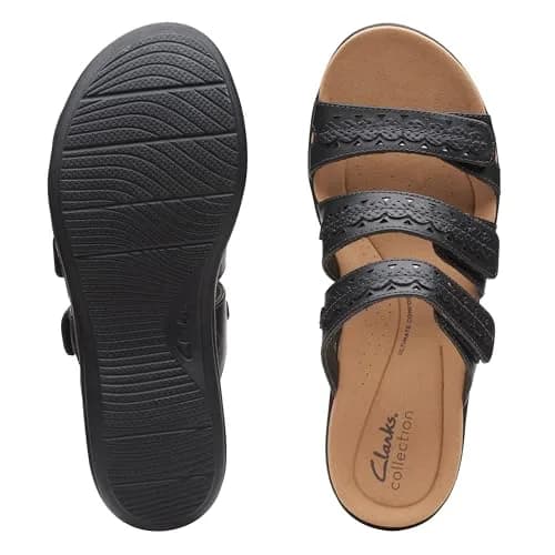 Clarks Women's Laurieann Cove Flat Sandals Black Leather 8.5 Narrow | 24/7 Comfort & Versatility thumbnail 2