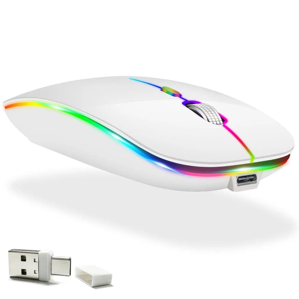 KLO Rechargeable Wireless Mouse | Bluetooth 5.2/3.0, USB-C/2.4G, 1600 DPI, Black — 2/White