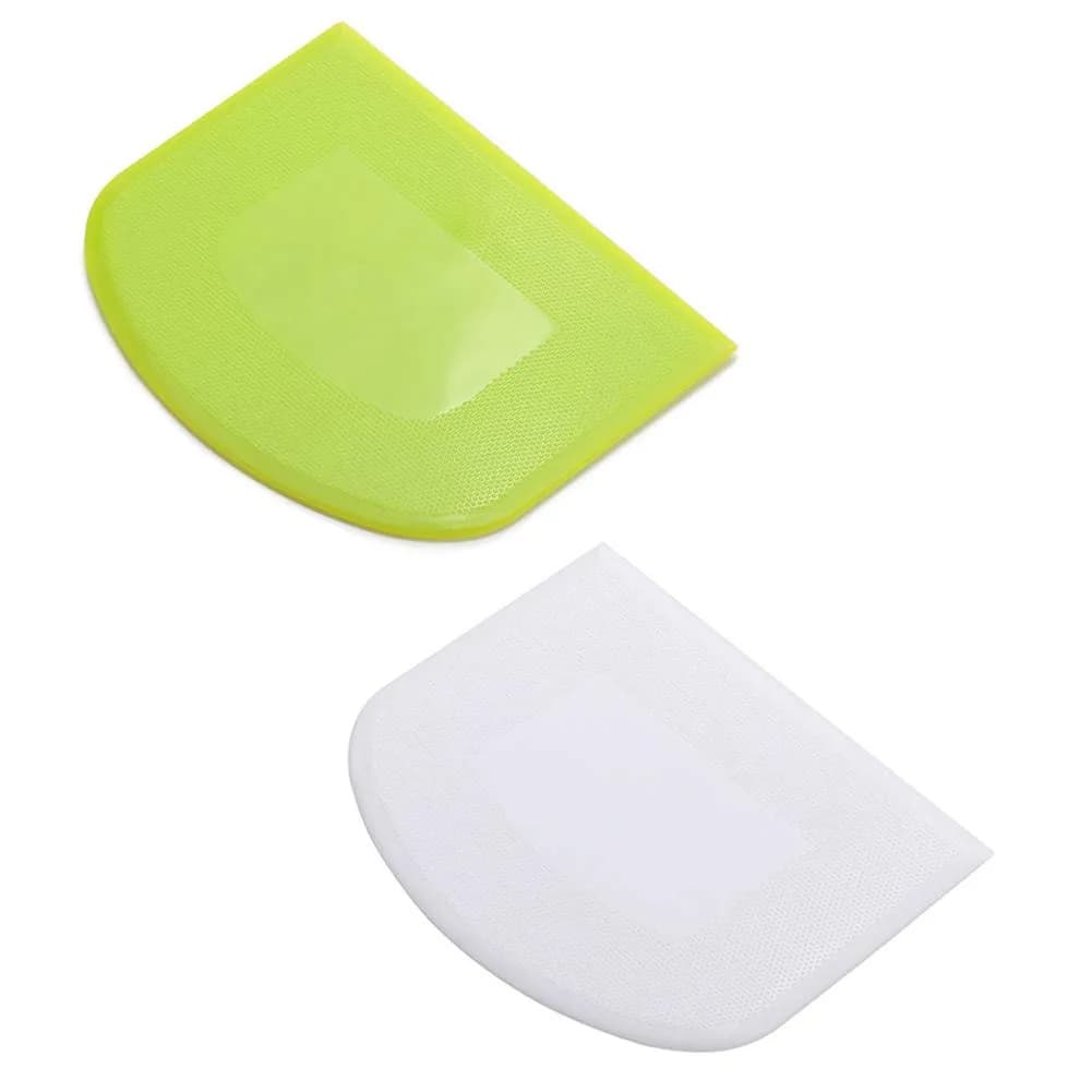 lasenersm Plastic Dough Scraper Set with 2 Flexible Bowl Scrapers, White & Green | 12 x 9.5cm (4.72" x 3.74")