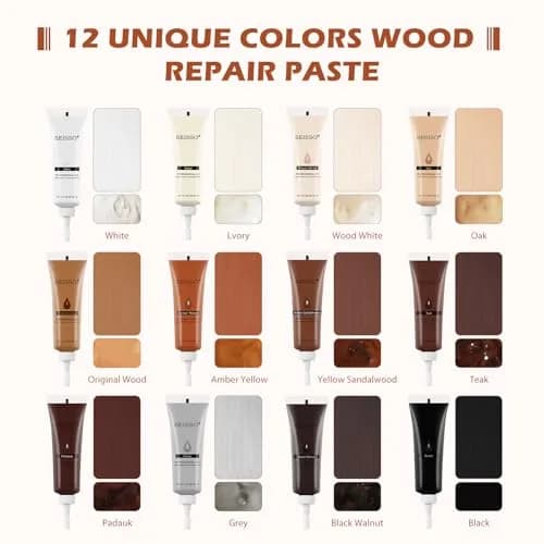 SEISSO Wood Fillers Furniture Repair Kit, 12 Colors, Wood Touch-up Paint, Scratch & Crack Fix, Wooden Floor & Furniture Restoration | 12 Colors, 20g Each thumbnail 2