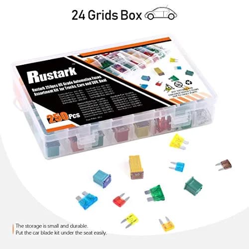 Rustark Automotive Fuses Assortment Kit 250pcs | Standard & Mini Car Blade Fuses, Low & Tall Profile, 4 Style, 251 Pieces thumbnail 6
