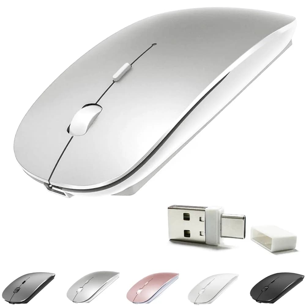 KLO Rechargeable Wireless Mouse | Bluetooth 5.2/3.0, USB-C/2.4G, 1600 DPI, Black — Silver