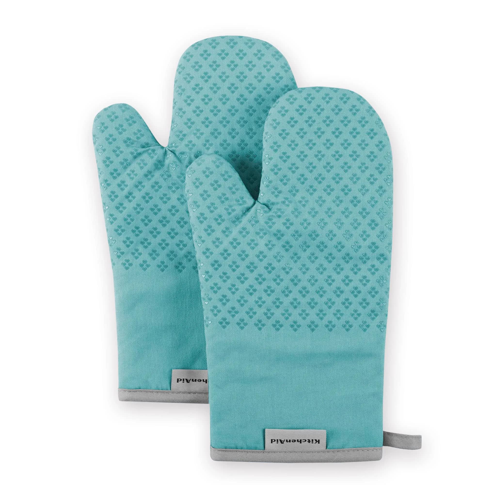KitchenAid Oven Mitt Set, 7"x12.5", Aqua Sky, 2 Piece | Heat-Resistant Cotton & Silicone Grip - main product image