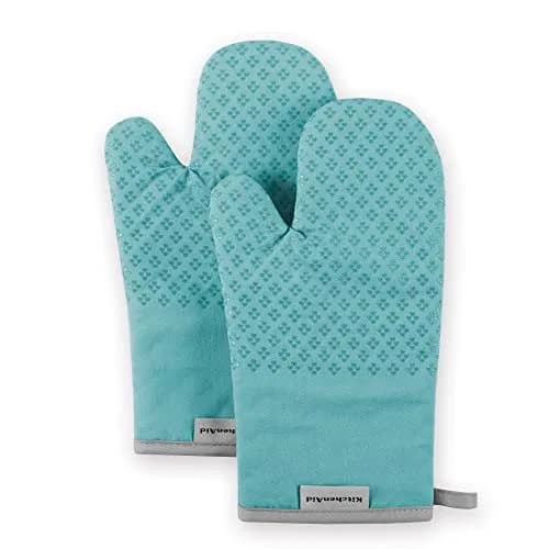 KitchenAid Oven Mitt Set, 7"x12.5", Aqua Sky, 2 Piece | Heat-Resistant Cotton & Silicone Grip thumbnail 1