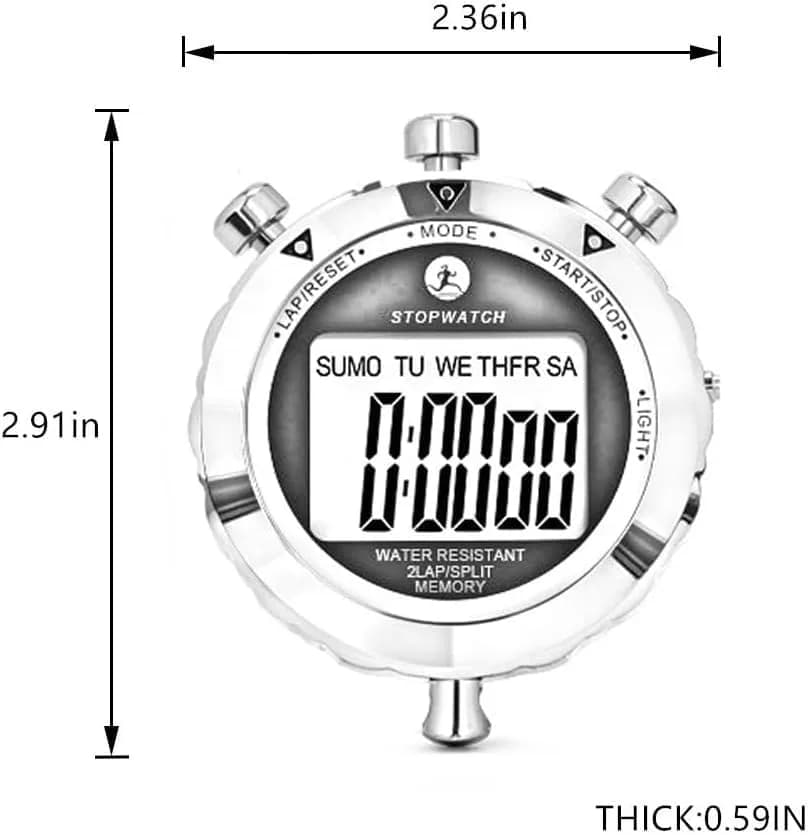 Rolilink Metal Stopwatch with Backlight & Alarm | 2 Lap Memory, 1/100 Sec Accuracy, 7.3cm (2.87in) thumbnail 7