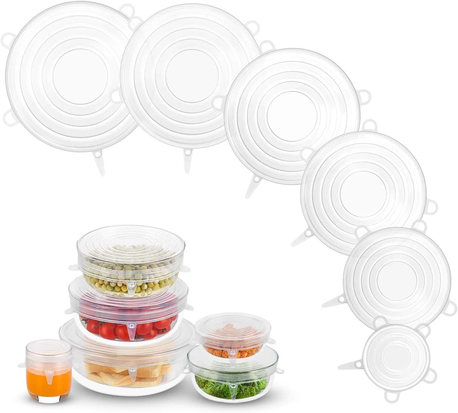DAILY KISN Silicone Stretch Lids 12PCS | Eco-Friendly Reusable Food Covers — White-6PCS