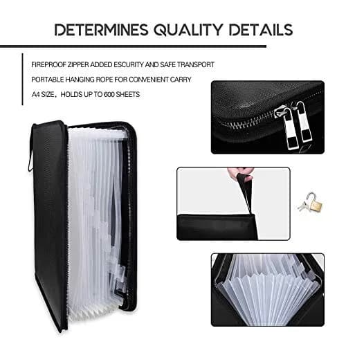 HSP-HSWITI Fireproof Document Bag Fire & Water Resistant File Folder 12 Pockets Clear | Waterproof Safe for Valuables thumbnail 3
