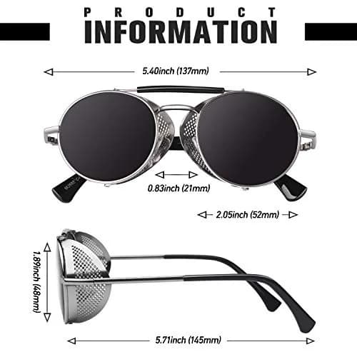 Sunier Round Polarized Steampunk Sunglasses Men Women Side Shield Goggles | 100% UV400 HD Polarized Lens, Unbreakable Metal Frame, Retro Design thumbnail 6